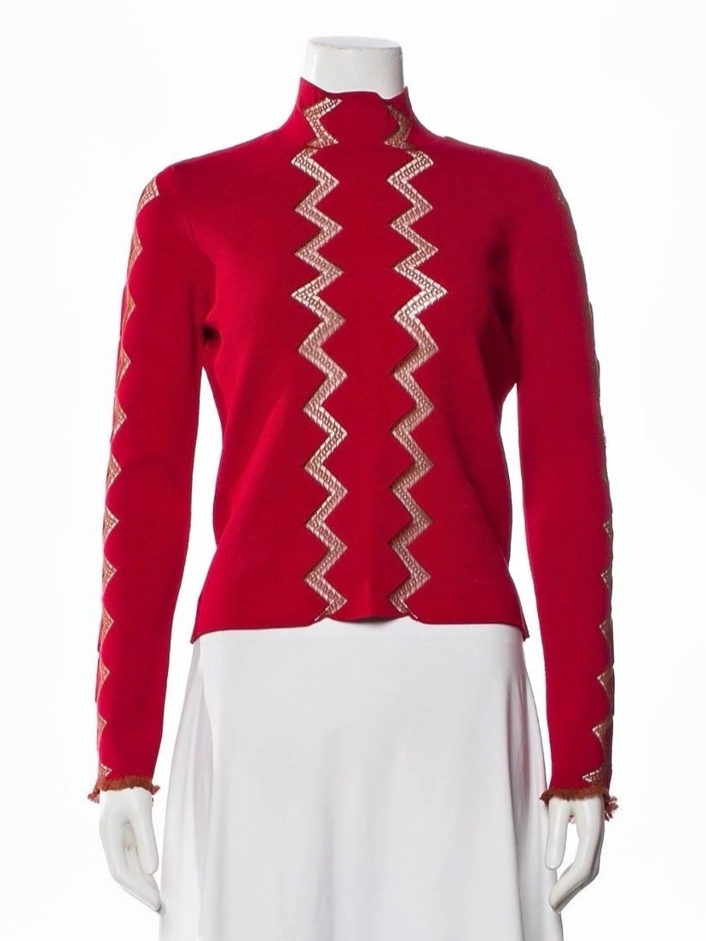 Red Long Sleeve High Neck Blouse Like New